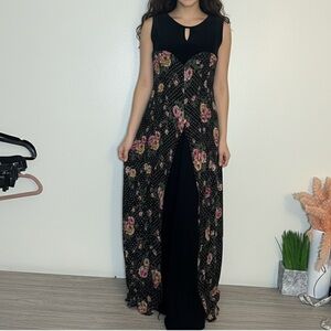 Nostalgia Vintage Floral Rose Sleeveless Maxi Dress Small